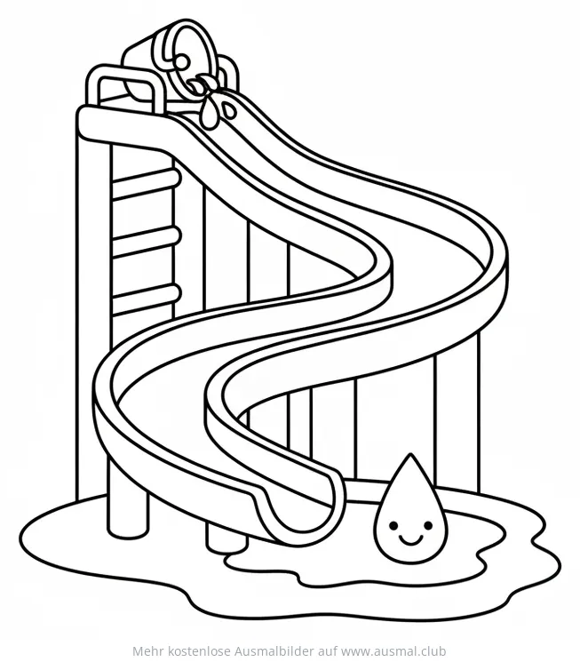 Wasserrutsche mit Wassertropfen Ausmalbild