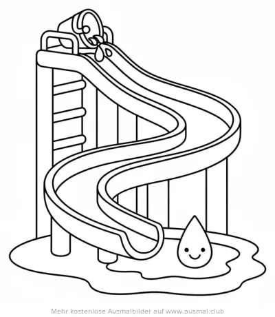 Wasserrutsche mit Wassertropfen Ausmalbild