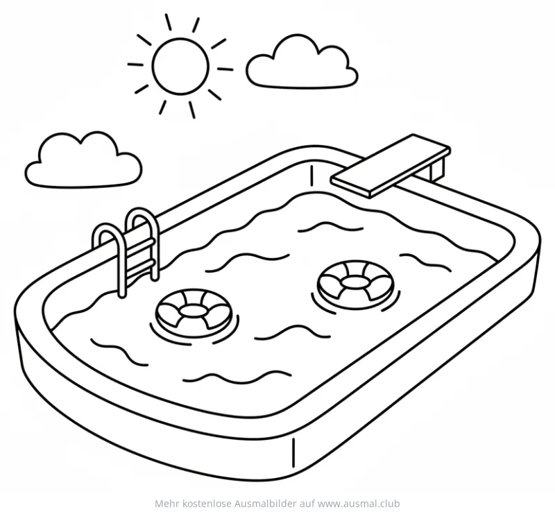 Schwimmbad mit Schwimmreifen Ausmalbild