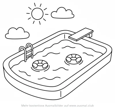 Schwimmbad mit Schwimmreifen Ausmalbild