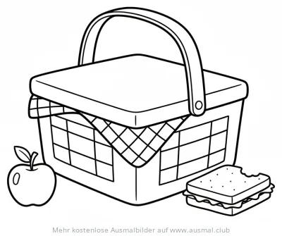 Picknickkorb mit Apfel und Sandwich Ausmalbild