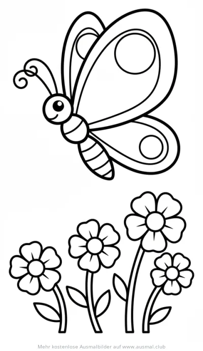 Schmetterling über Blumen Ausmalbild