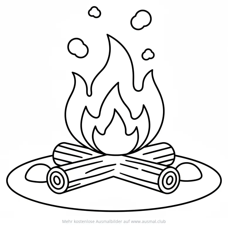 Lagerfeuer Ausmalbild mit Holzscheiten und Flammen