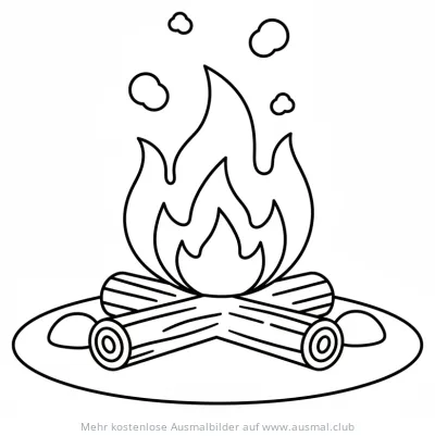 Lagerfeuer Ausmalbild mit Holzscheiten und Flammen