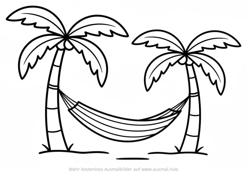 Hängematte zwischen Palmen Ausmalbild