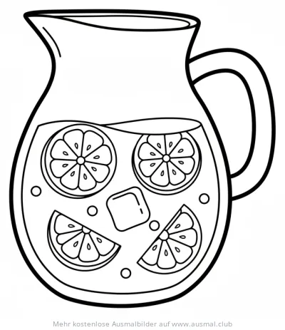 Limonadekrug mit Zitronen und Eiswürfeln Ausmalbild