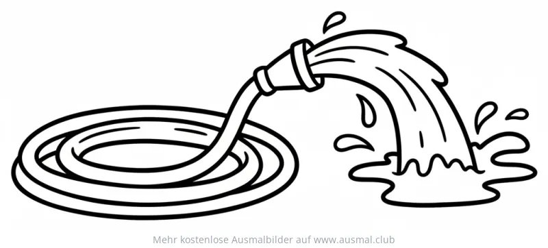 Gartenschlauch Ausmalbild mit Wasserstrahl