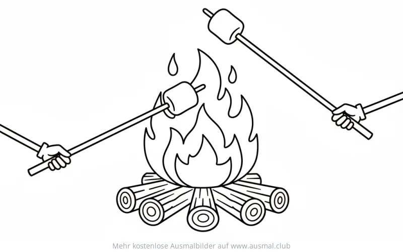Stockbrot am Lagerfeuer Ausmalbild