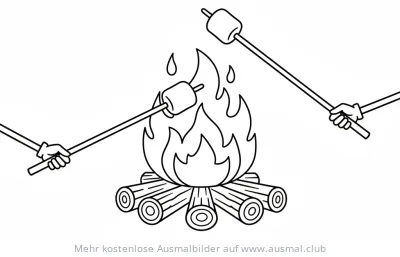Stockbrot am Lagerfeuer Ausmalbild