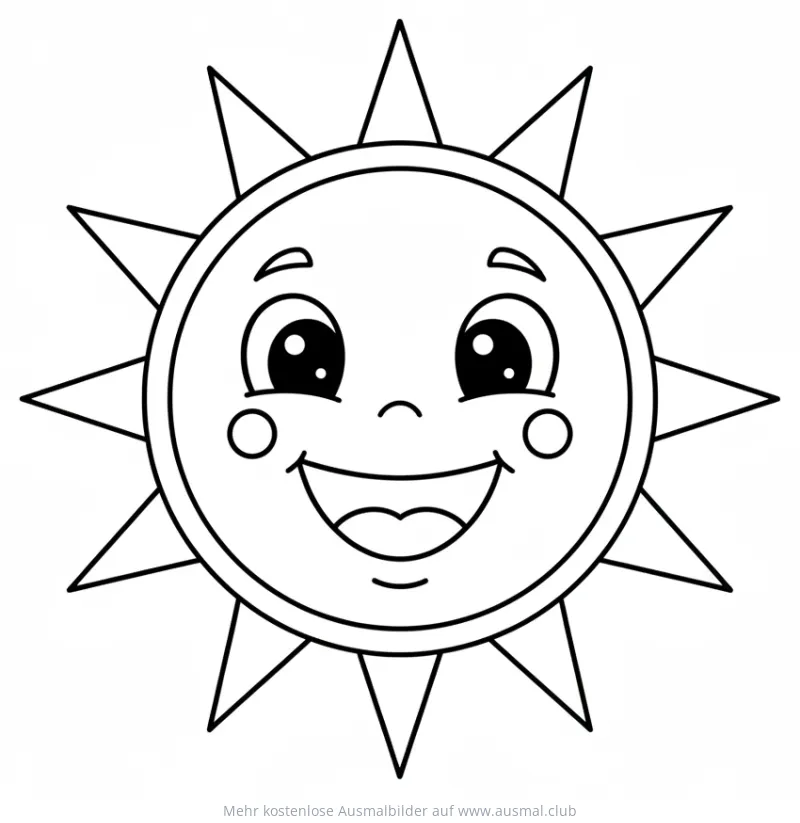 Lachende Sonne Ausmalbild mit Zackenstrahlen