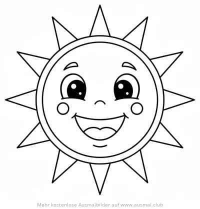 Lachende Sonne Ausmalbild mit Zackenstrahlen