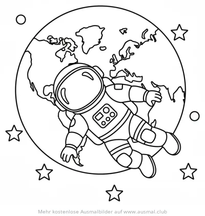 Astronaut schwebt vor der Erde Ausmalbild