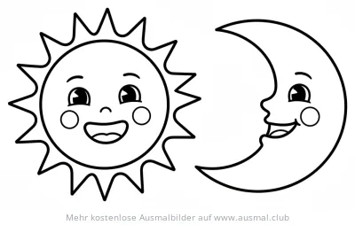 Sonne und Mond mit Gesichtern Ausmalbild