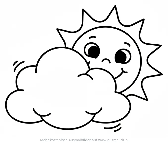 Freundliche Sonne mit Wolke Ausmalbild