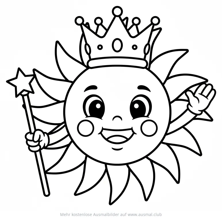 Sonnenkönig Ausmalbild mit Krone und Sternenstab