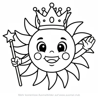 Sonnenkönig Ausmalbild mit Krone und Sternenstab