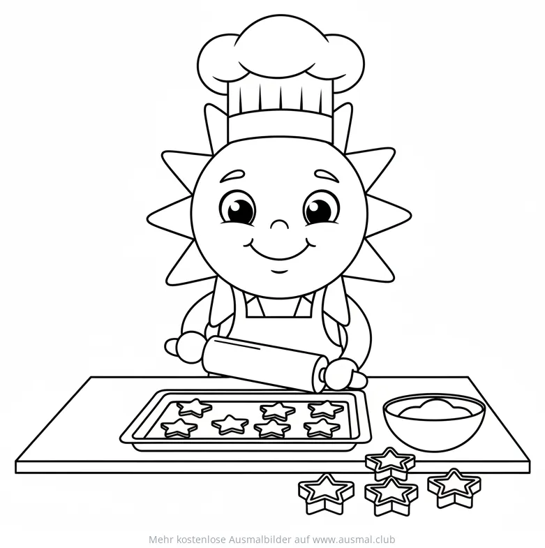 Sonne als Bäcker beim Plätzchen backen Ausmalbild
