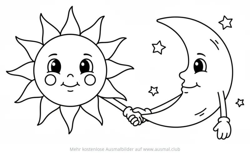 Sonne und Mond reichen sich die Hände Ausmalbild