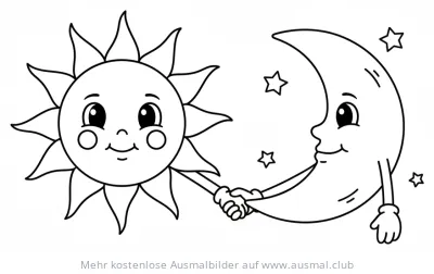 Sonne und Mond reichen sich die Hände Ausmalbild