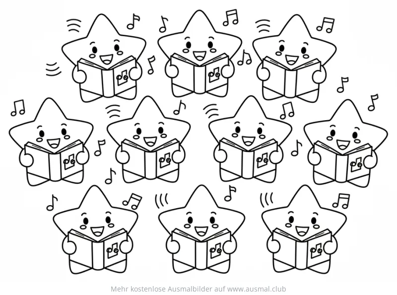 Sterne Chor Ausmalbild mit Notenbüchern