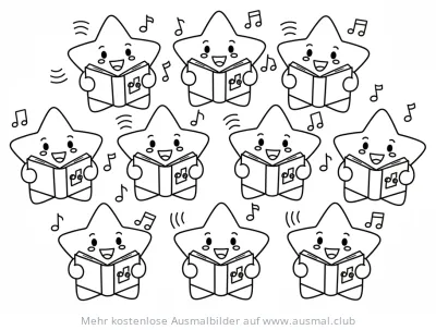 Sterne Chor Ausmalbild mit Notenbüchern