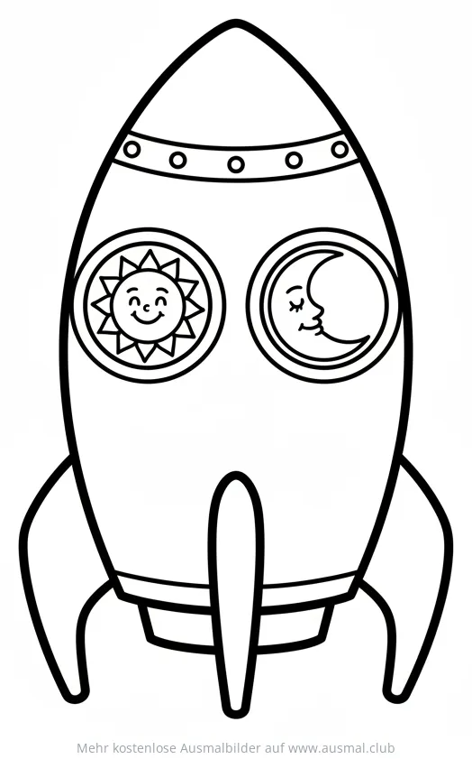 Raumschiff Ausmalbild mit Sonne und Mond