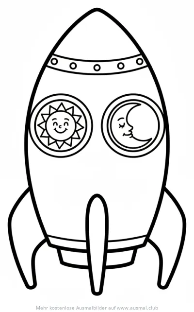 Raumschiff Ausmalbild mit Sonne und Mond
