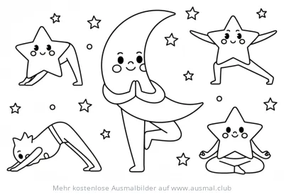 Sonne, Mond und Sterne beim Yoga Ausmalbild