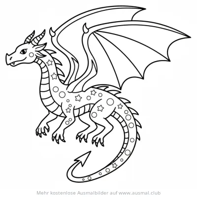 Drache Ausmalbild mit Sternen und Kreisen