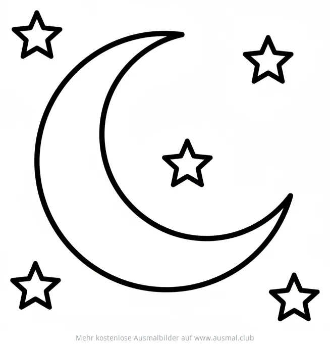 Mond und Sterne Ausmalbild