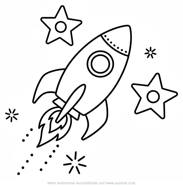 Rakete mit Sternen Ausmalbild