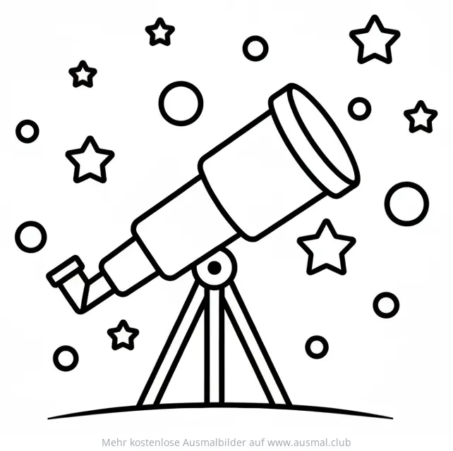 Teleskop Ausmalbild mit Sternen und Planeten
