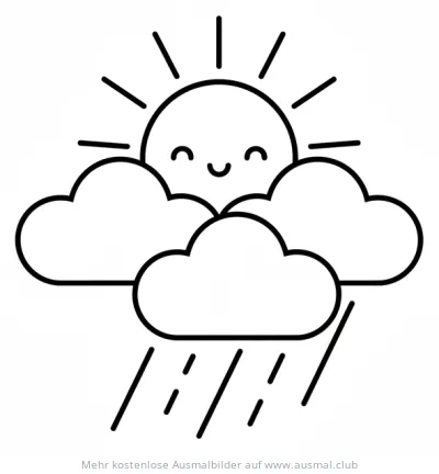 Sonne mit Wolken und Regen Ausmalbild