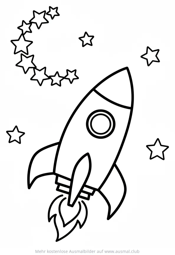Rakete Ausmalbild mit Sternen