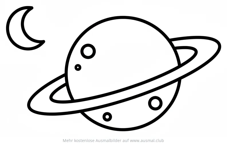Planet mit Ring und Mond Ausmalbild