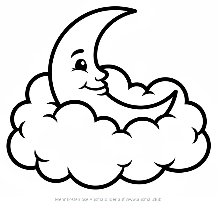 Mond in Wolke Ausmalbild