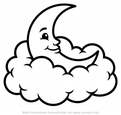 Mond in Wolke Ausmalbild
