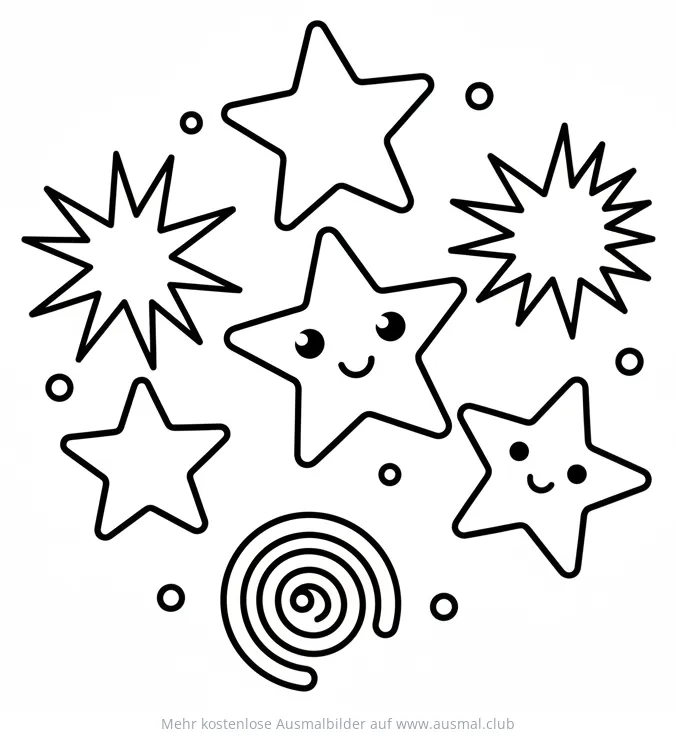 Sterne Ausmalbild mit freundlichen Gesichtern