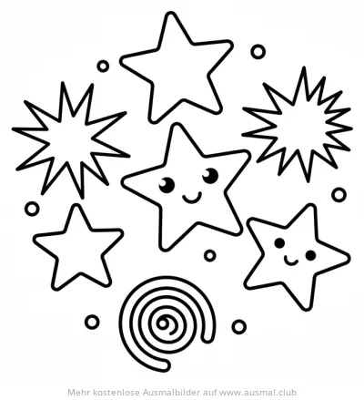 Sterne Ausmalbild mit freundlichen Gesichtern