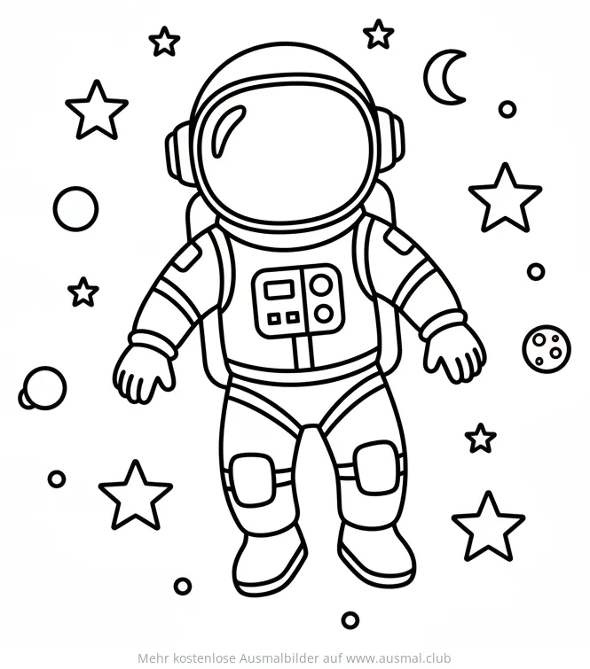 Astronaut im Weltraum Ausmalbild mit Sternen und Planeten