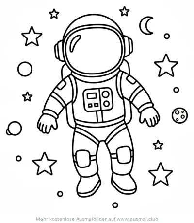 Astronaut im Weltraum Ausmalbild mit Sternen und Planeten