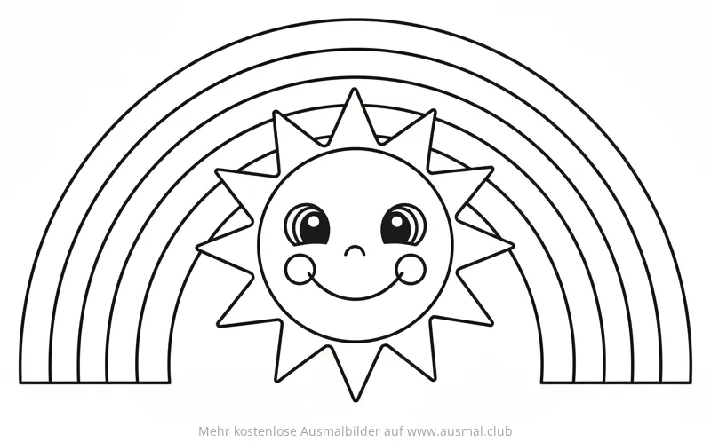 Sonne mit Regenbogen Ausmalbild