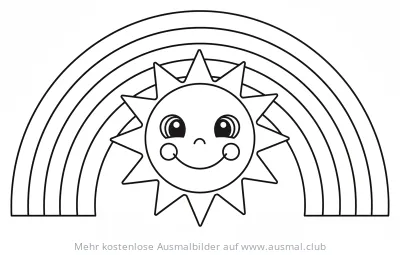 Sonne mit Regenbogen Ausmalbild