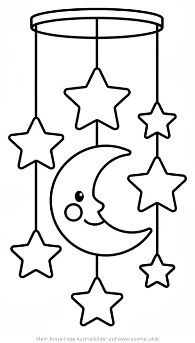 Mond und Sterne Mobile Ausmalbild
