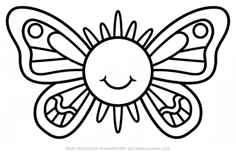 Sonne mit Schmetterlingsflügeln Ausmalbild