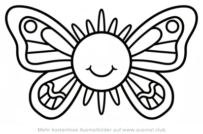 Sonne mit Schmetterlingsflügeln Ausmalbild