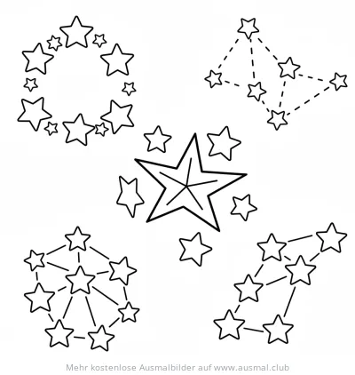 Sterne Ausmalbild mit verschiedenen Sternenmustern