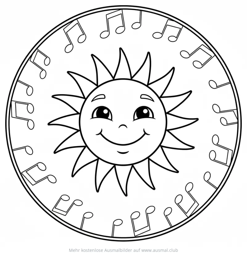 Sonne mit Noten Ausmalbild