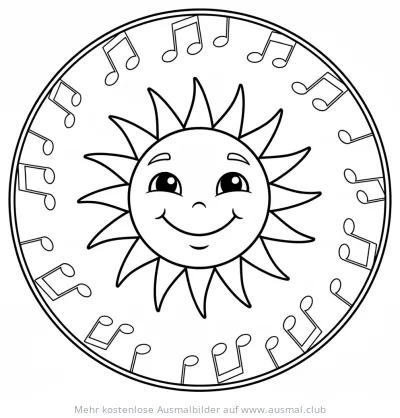 Sonne mit Noten Ausmalbild