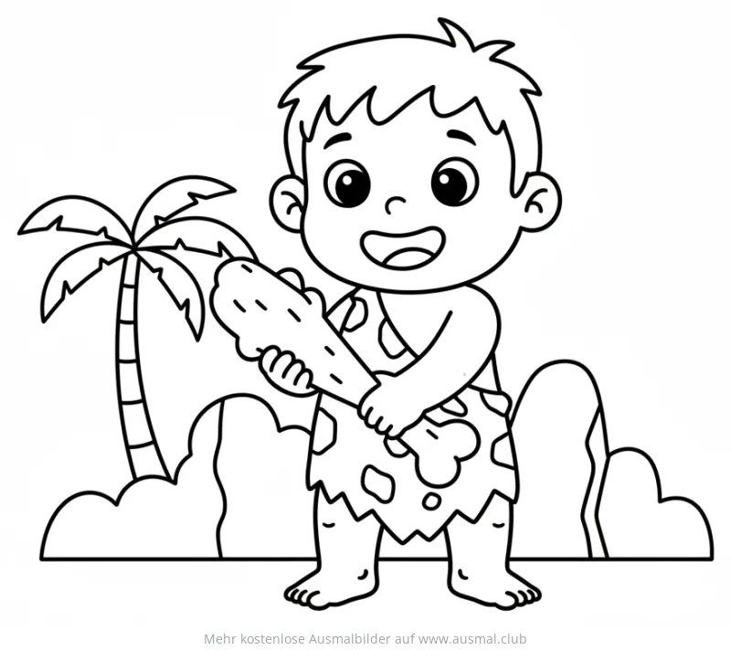 Höhlenjunge mit Knochenkeule Ausmalbild